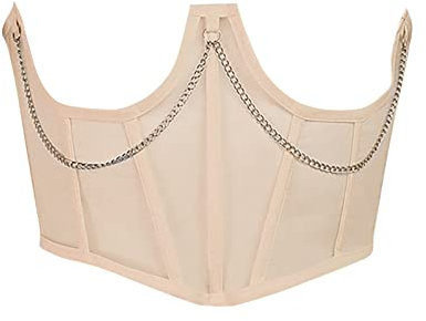 Herren Set Spitze Korsett Gürtel Taille Korsett Top Frauen Mesh Open Cup Lace Up ohne Bustier Unterbrust Korsett Taille Cincher Korsett Damen Schal Und Mütze Set (Beige, L)