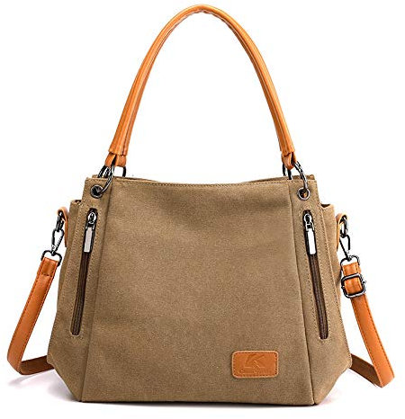Popoti Umhängetasche,Damen Handtasche Schultertasche Beuteltasche Canves Tote Geldbörse Multifunktion Crossbody Bag Messenger Taschen für Reise Alltag (Braun)