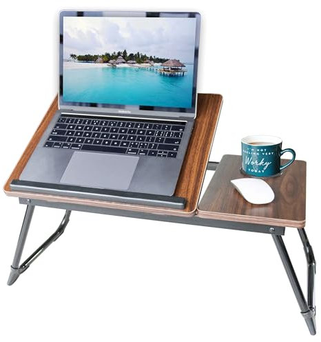 HOFLERA Laptop-Schreibtisch, Laptop-Betttisch mit faltbaren Beinen & Becherschlitz, Lese-Halter, Notebook-Ständer, Frühstücksbetttablett, Buchhalter für Sofa, Bett, Terrasse, Balkon (Braun)