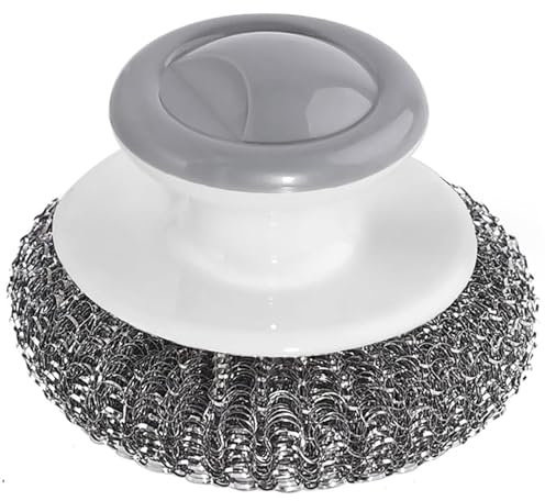 Onewly 24Pack Steel Wool Scrubber with Handle, Stainless Steel Scrubber for Cleaning Cast Iron, Dishes, Stock Pots, Pans, Griddles, Grills