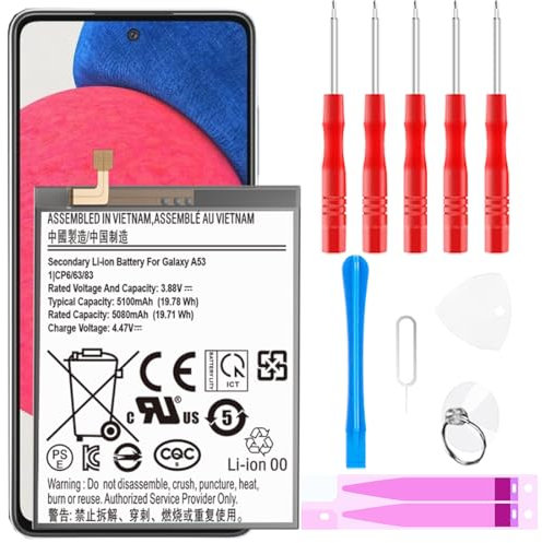 Akku Für Samsung Galaxy A53 5G(A536B),[5100mAh] EB-BA336ABY Ersatzakku Für Samsung Galaxy A53 SM-A536U SM-A536U1 SM-A536DL Ersatzakku mit Werkzeugsätzen