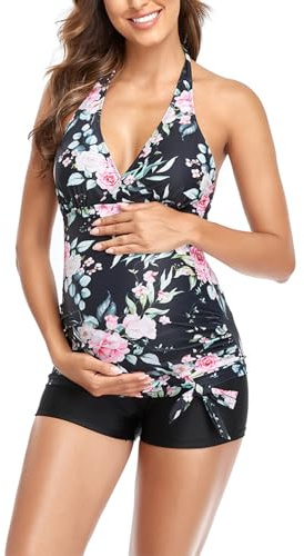 Daysskk Tankini pour femmes enceintes Maillot de bain 2 pièces Maillot de bain de grossesse Dos nu Femme S-XXL