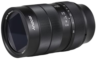 Andoer Objectif pour appareil photo avec mise au point fixe de 60 mm appareil photo plein cadre objectif primaire F2.8 large ouverture mise au point manuelle grossissement 2x avec fixation et