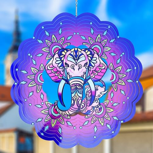 Wind Spinners for Garden 3D Hanging Wind Spinner Elephant Ornament Gifts for Women/Men,12inch Metal Wind Kinetic Sculpture for Outdoor&Indoor Decor, Yard Art Decoration