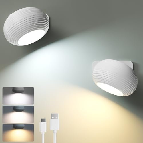 shirylzee Wandleuchte Innen, Wandlampe mit Akku, 2 Stück 3 Farbe Dimmbar LED Wandleuchte Ohne Stromanschluss 360° drehbar Lampe für Wohnzimmer Schlafzimmer Flur Treppe