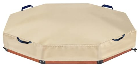 DUSTYPROTE Octagon Sandboxes Cover 420D Heavy Duty Children's Sandbox Protection,Outdoor Garden Outdoor Octagon Sand Box Cover (Khaki + Blue Handle 84 X 78 X 9)
