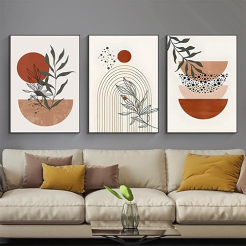 Lot de 3 posters - Style bohème - Plante esthétique - Art abstrait moderne - Tableau mural - Décoration bohème - Sans cadre - Poster 09,40 x 60 cm - 3 pièces