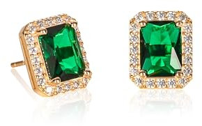 Diamond Treats grüne Ohrstecker aus Gold mit Smaragdschliff für Damen mit grünen Zirkonia-Steinen, grüne Ohrstecker aus Gold, Ohrringe in Grün fur Frauen