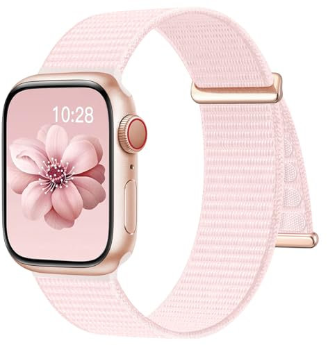 Upeak Gewebtes Sport Loop Armband Kompatibel mit Apple Watch Armband 44mm 45mm 46mm 49mm 42mm(Series 3 2 1), Nylon Verstellbare Sportarmband Band für iWatch SE Series 10/9/8/7/6/5/4/3/2/1, Rosa