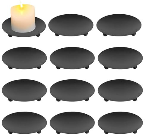 TIED RIBBONS Modern Black Metal Candle Holders Set of 12 for Pillar Candles, Table Centerpiece, Special Occasions