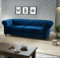 Easy4You Chesterfield Blauer Plüsch Velvet 3-Sitzer Sofa 225x74x88 cm Sofas für Wohnzimmer Sofagarnituren mit Holzfüße Set Sofas & Couches