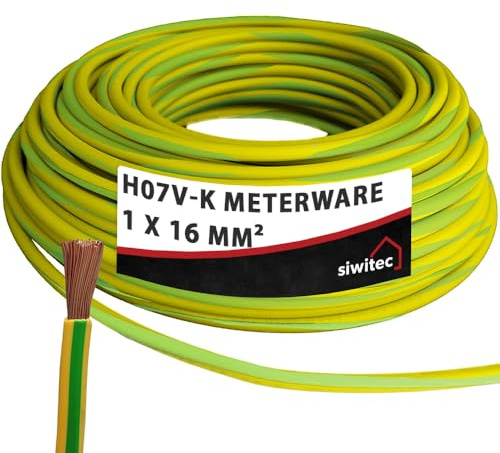 siwitec H07V-K Kabel 1 x 16 mm², Erdungskabel 16mm2, Erdungsleitung PVC feindrähtig, grün-gelb, Verdrahtungsleitung 450/750V, flexible Aderleitung, 1-100 m in der Auswahl - Ihre Länge: 16 m