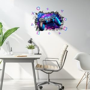 SUPERDANT 3D Spiele Wandaufkleber Gaming Wandsticker Für Jungen Schlafzimmer Gaming Zimmer Wandtattoo Dekor Gamer Controller Vinyl Wandsticker Videospiel Tapete Für Kinderspielzimmer Kaputte Wandkunst