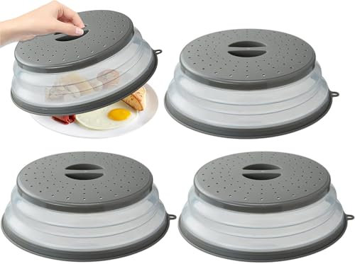Lostwry Couvercle Pliable pour Micro-Ondes - 3 Pièces Cloche Anti-éclaboussures avec Trou de Vapeur pour Chauffage des Aliments, Gris