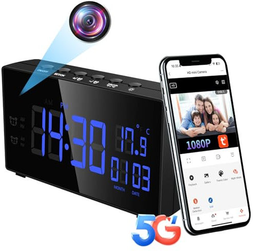 UYIKOO Cámara Espía Oculta WiFi, 5G/2,4G WiFi Mini Camaras Espias Despertador 1080P HD, 120° Reloj con Cámara Inalambricas Vigilancia con Visión Nocturna Detección De Movimiento con Tuya App
