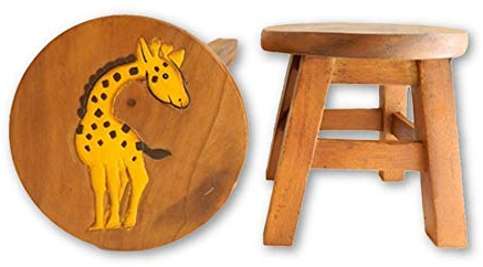 Thai Gifts Children's Wooden Stool, Giraffe Design - Handmade Acacia Wood - Small Chair, Footstool or Side Table - Nursery & Bedroom Decor - Fun Step Stool for Kids - Ideal Christmas & Birthday Gift