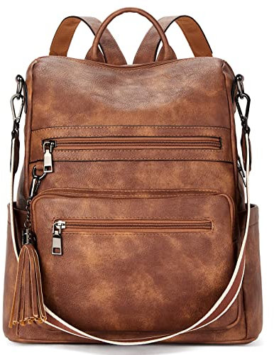 TELENA Damen Rucksack Elegant Lederrucksack Freizeitrucksack Rucksack Handtasche 2 in 1 Casual Braun