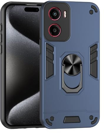 Huzhide for Motorola Moto E15 / G05 Phone Case, Shockproof Military Grade Heavy Duty Slim Back Cover Tough Armour Magnetic Bumper Hard Protective Case for Moto E15 / G05 with Ring Kickstand, Blue