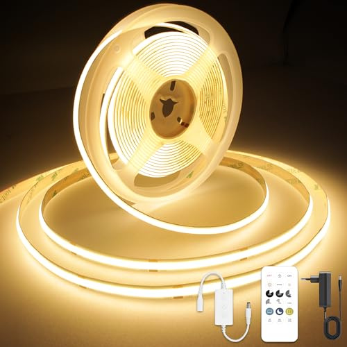 AXMOTUT COB LED Streifen 7.5m, Warmweiss 2700K 24V 320LEDs/M CRI90 LED Strip Light, Dimmbar LED Streifen mit RF Fernbedienung und Netzteil, für Zuhause Partei deko, DIY Dekoration