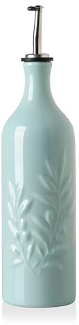 Sweejar Large Ceramic Olive Oil Dispenser Bottle, 24 Oz Relief Opaque Oil Cruet Protects Oil To Reduce Oxidation, Storage Vinegar, Soy Sauce, Coffee Syrup, Liquids, Set of 1(Light Blue)