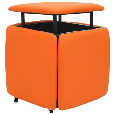 C-Juzarl 5 in 1 Sofahocker, Sitzhocker-Set mit Rollen, Leder Stapelbarer Fußhocker und Ankleidestuhl für Wohn- oder Esszimmer, Beweglich Sitzwürfel (Orange-rot)