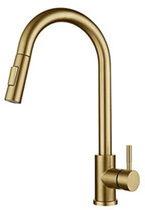 Grifo de cocina extensible dorado mate – Grifo mezclador moderno para cocina doméstica elegante
