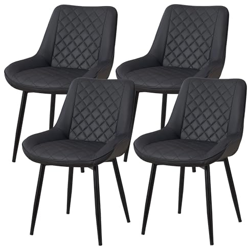 YUUIJOAA Esszimmerstuhl 4er Set,Dining Chair, Schwarz,bis 130 kg, | Polsterstühle mit dicker Sitzpolsterung&stabiler X-förmiger Metallbasis, wasserdichtes Kunstleder