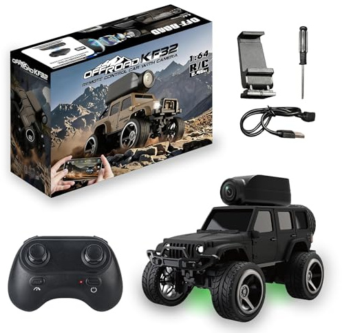 Authticar 1:64 Alloy Mini RC Crawler with Camera, WiFi APP 2.4GHz (Black)