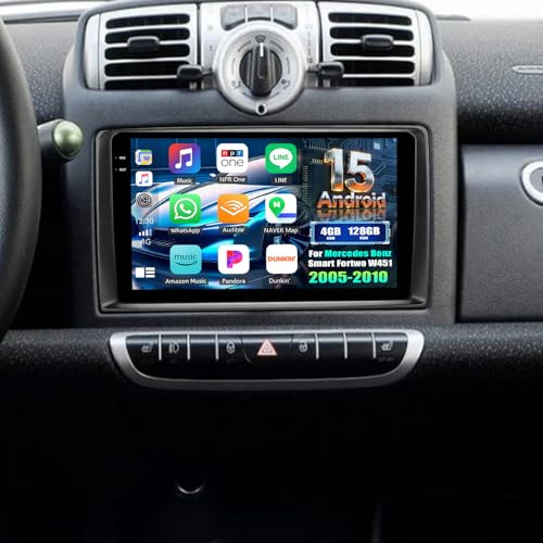 4+128G Android 15 CAMECHO Autoradio 9 Zoll für Mercedes Benz Smart Fortwo 451 2005-2010, Navi Radio Bluetooth mit GPS WiFi Wireless Carplay Android Auto RDS FM Mirror Link +Rückfahrkamera