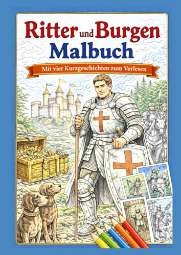 Ritter und Burgen Malbuch: Ritter und Burgen Malbuch mit vier Kurzgeschichten zum Vorlesen