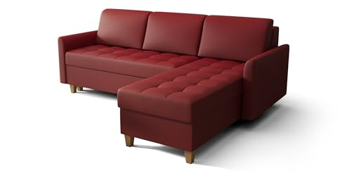 O-Sofa Ecksofa Kongo RBN08, Eckcouch in L-Form mit Schlaffunktion, Farbe: Rot, Kunstleder, Ottomane Rechts