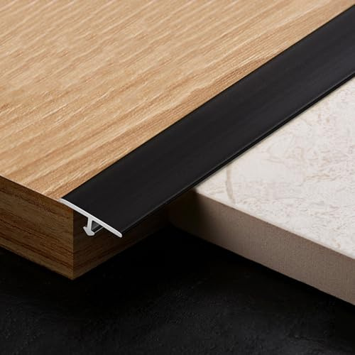 Profil Transition Sol Métallique - Baguette De Finition En T En Aluminium Pour Sol - Plinthe De Finition Murale - Profilés De Finition Pour Joints De Sol(Noir,0.8cm*250cm)