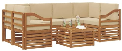 vidaXL Sofagarnituren 7 pcs Natur und Beige Massivholz Akazie, Garten-Sofa-Eckgarnitur, strapazierfähiges Lounge-Möbel, modernes Patio-Set für chilliges Terrassenleben