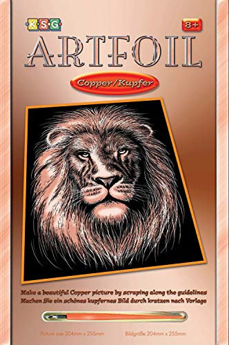 MAMMUT 8271019 - Artfoil, Kratzbild, Tiermotiv, Löwe, kupfer, Komplettset mit Kratzbild, Kratzmesser und Anleitung, Scraper, Scratch, glänzend, Kratzset für Kinder ab 8 Jahre