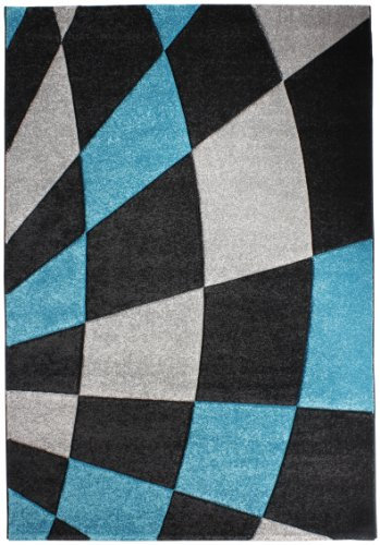 -LUXOR- living Andiamo 1100207 Teppich Carreaux, Webteppich, 60 x 115 cm, Karo, schwarz/türkis