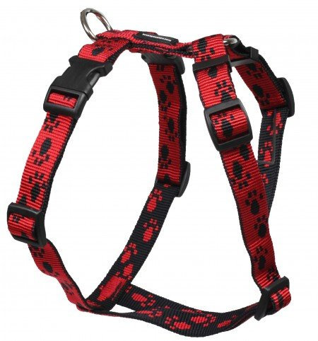 Feltmann Mopsgeschirr Hundegeschirr Soft Nylon, Rot, Schwarze Pfötchen, 7-13 kg, 20mm