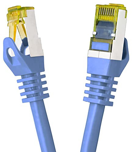 BIGtec LAN Kabel 0,5m Netzwerkkabel CAT7 Ethernet Internet Patchkabel CAT.7 blau Gigabit doppelt geschirmt Netzwerke Modem Router Switch 2 x Stecker RJ45 kompatibel zu CAT.5 CAT.6 CAT.6a CAT.8