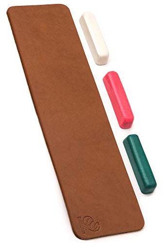 BeaverCraft Leather Strop for Knives Sharpening LS7P03 - Knife Sharpening Kit with 3 Polishing Compound - Knife Strop Block 7 х 30 cm - Stropping Leather Kit - Knives Sharpener Double Sided