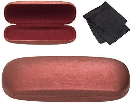 Hard Shell Brushed Glasses Case with Microfiber Cleaning Cloth – Premium Spectacle & Sunglasses Case with Enhanced Frame and Lens Protection – For Glasses & Sunglasses – Black Blue Brown Burgundy
