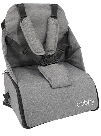 Babify Reise-Hochstuhl mit 2-in-1-Aufbewahrung, weich, Grau, 1 Stück