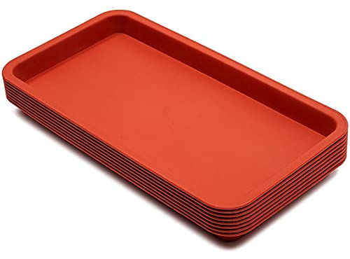 Soucoupes pour Petits Pots de Fleurs, Lot de 8 Bacs d'Egouttement Rectangulaires en Plastique pour Jardinières, 31,5 x 16,5 cm Chacun, Couleur Terre Cuite