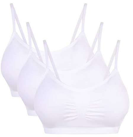 Vertvie Womens Strech Duenn Ohne Buegel Push up Yoga Sports BH Bra Top Set Fuer Fitnesstraining Polsterung 2er/3er Pack (Größe M/Etiketten L, 3 Weiß)