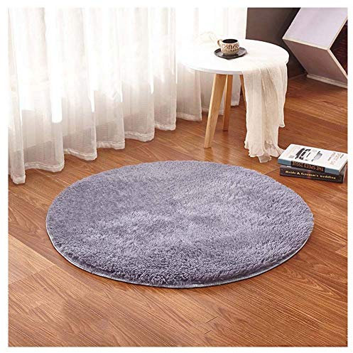 GUOCU Teppich Rund Hochflor Shaggy Langflor Teppich Flauschiger Teppiche Bettvorleger Wohnzimmer Teppich,Grau,Durchmesser 80cm