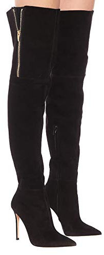 TIKENBST Tacchi Donna Stivali Alti sopra Il Ginocchio con Tacco A Spillo in Pelle Scamosciata Nera con Tacco Alto 13 Cm,Black-38