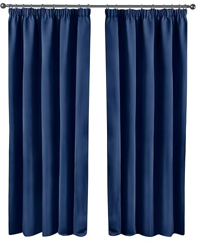 Emma Barclay Cali Curtains - Soft Plain Eyelet & Pencil Pleat Curtain Pair for Bedroom & Living Room (Navy, W 66 x L 90 (2 Panels), Pencil Pleat)