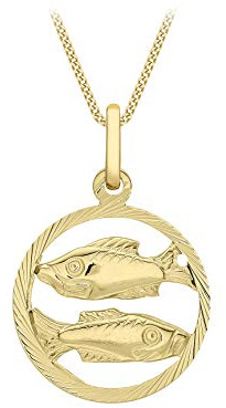 CARISSIMA Damen-Anhänger Sternzeichen Fische rund Gelbgold diamantiert 9kt an Flachpanzerkette Gelbgold diamantiert 9kt 20 46cm