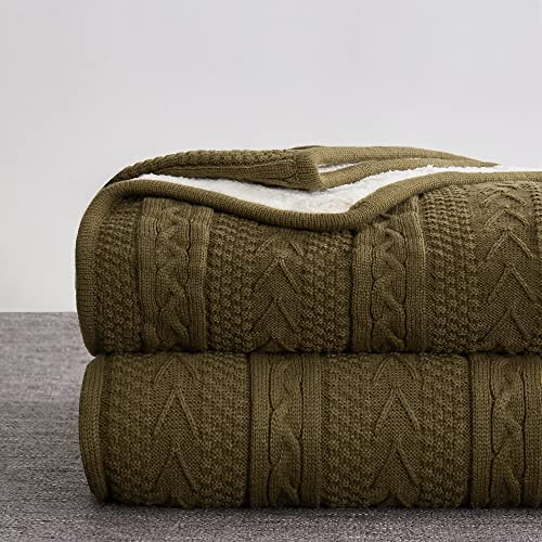 Longhui bedding Dunkelbraune Acryl-Zopfstrick-Sherpa-Überwurfdecke – Dicke, weiche, große, gemütliche, dunkelbraune gestrickte Fleece-Decken für Couch, Sofa, Bett – 127 x 160 cm