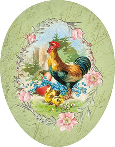 Nestler XL Osterei zum Befüllen 25cm - Handgemachte Eier aus Pappe mit Motiv Osterglück Hahn- Liebevolles Ostergeschenk