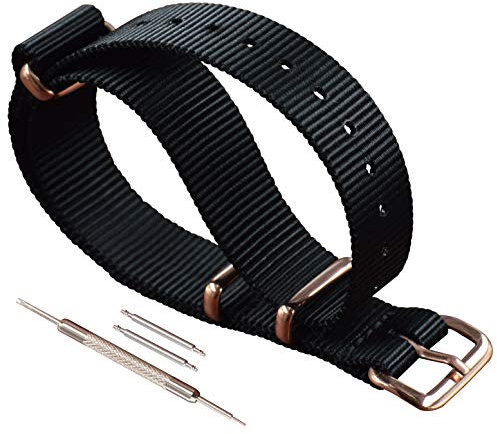 MZBUTIQ 18mm Noir Bracelets de Montres pour Homme Nylon Strap Boucle en or rose