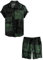 VATPAVE Herren Hawaii Hemd Blumen Sommer Outfit Männer Freizeit Kurzarm Strandhemd und Kurze Hosen 2 Teiler Set Rave Outfit 3X-Large Dunkelgrün